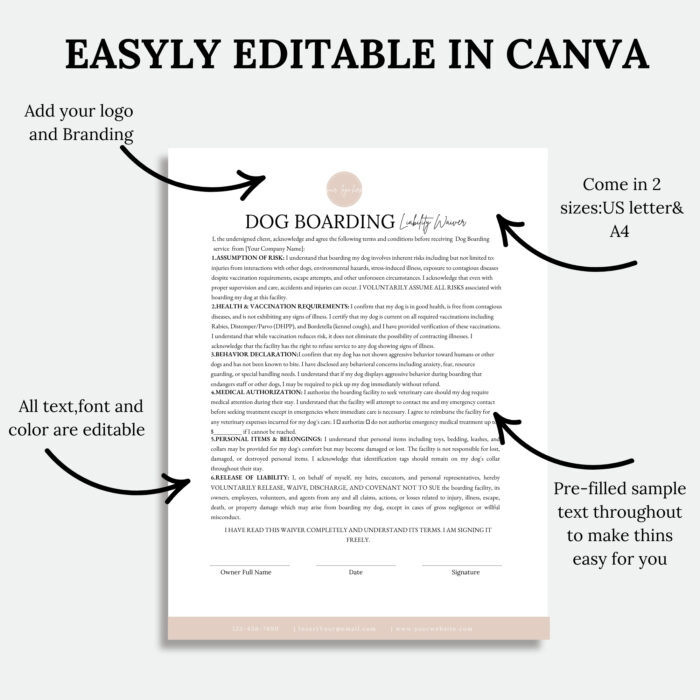 DOG BOARDING Liability Waiver