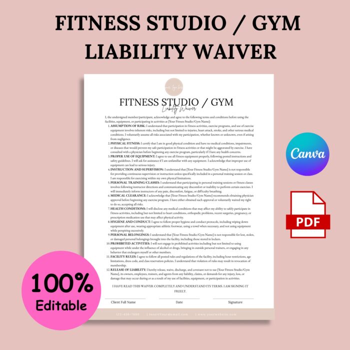 Fitness Studio Gym Liability Waiver