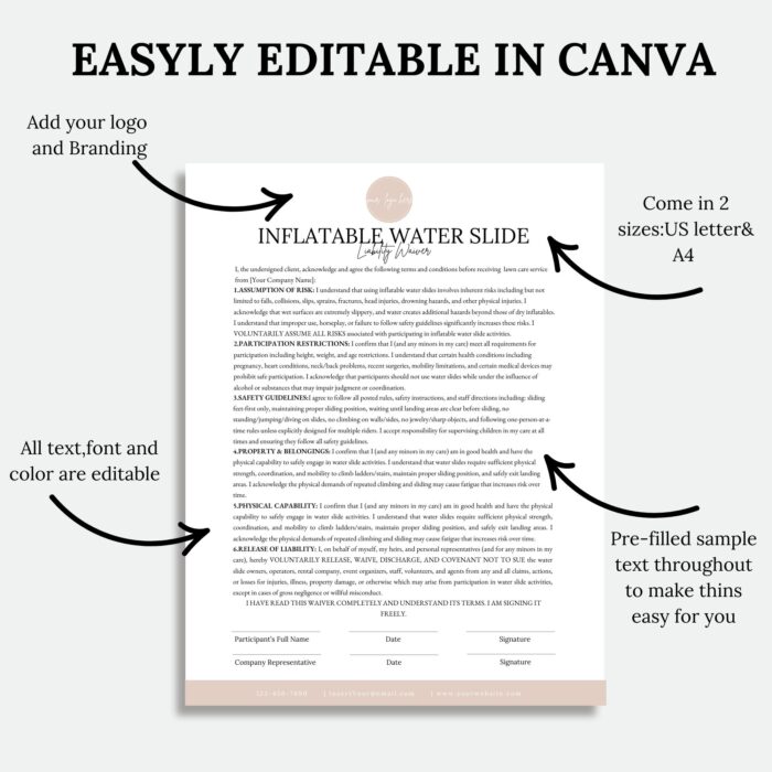 Inflatable Water Slide Liability Waiver