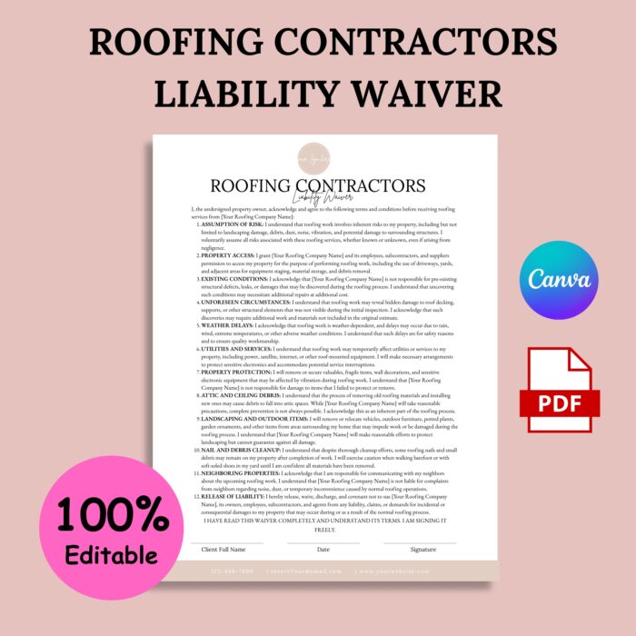 Roofing Contractors Liability Waiver