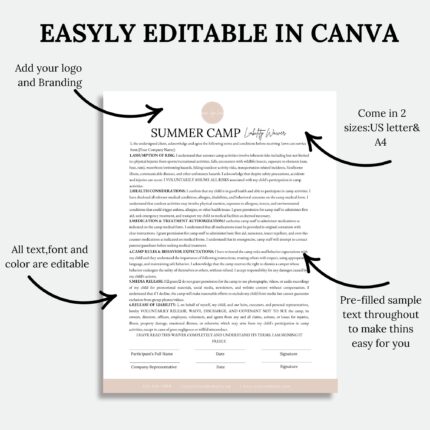 summer camp Liability Waiver