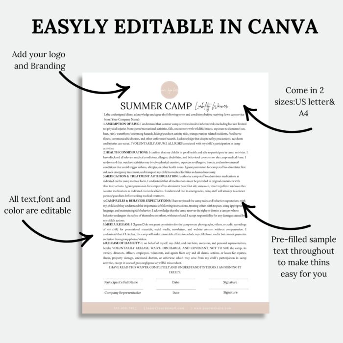 summer camp Liability Waiver